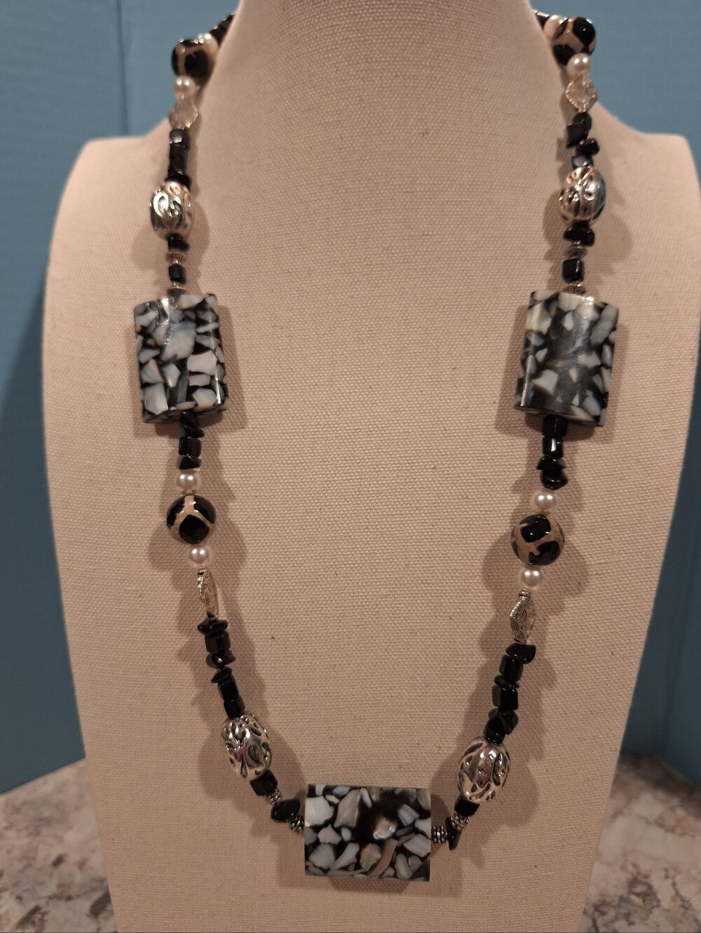 Artisan Crafted Black and White Statement Necklace - Women Jewelry
